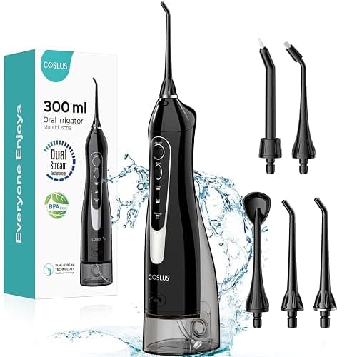 COSLUS Water Dental Flosser Teeth Pick: Portable Cordless Oral Irrigator 300ML Rechargeable Travel Irrigation Cleaner IPX7 Waterproof Electric Flossing Machine for Teeth Cleaning C20(F5020E) - Image 1