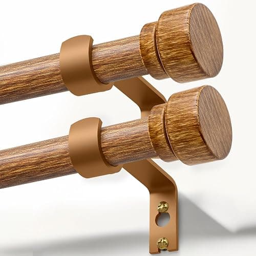 2 Pack Wood Curtain Rods for Windows 66 to 120 Inches 1" Diameter Boho Decorative Heavy Duty Window Curtain Rod Set Adjustable with Solid Finials for Living Room Bedroom Kitchen Farmhouse Outdoor - 16"-120"|2 Pack - Image 1