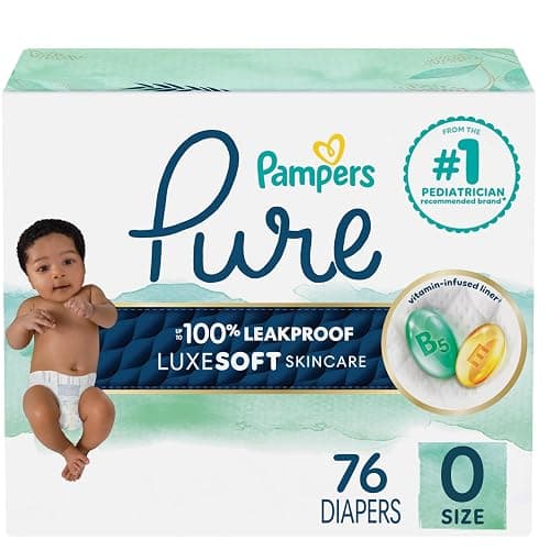Pampers Pure Protection Baby Diapers, Size 0 (>10 lbs), 76 Count, Up to 100% Leakproof, Premium Plant-Based Skin Protection, Hypoallergenic Soft Diapers - Image 1