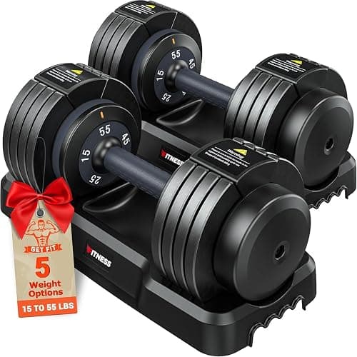 Rendpas Adjustable Dumbbells Set of 2, 1 Hand Adjustable Weights Dumbbells Set, 5 in 1/10 in 1 Free Dumbbell with Anti-Slip Texture Handle, 25/55/80lb Pair Weight Set For Home Gym Suit both Men and Women - Image 1