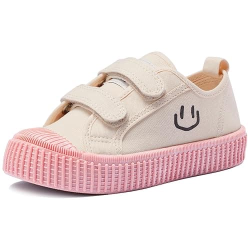 HAPPY NOCNOC Toddler Shoes for Boys & Girls, Canvas Dual Hook and Loops Sneakers with Candy-Colored Sole - Image 1