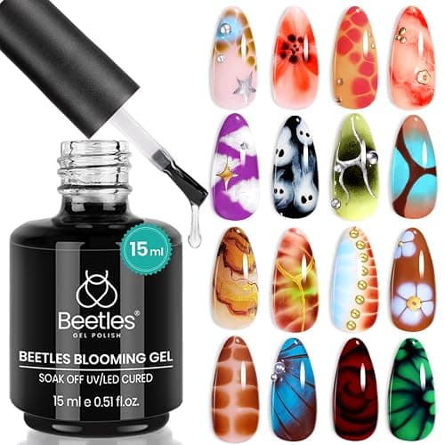 Beetles Blooming Gel 15ml Clear Uv Led Blossom Halloween Gel Polish for Spreading Effect Marble Natural Stone Watercolor Floral Print Soak off Diy Nail Art Design Manicure Gift for Women - Image 1