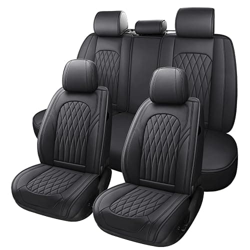 WELLDO Nappa Faux Leather Car Seat Covers Full Set, Waterproof Non-Slip Seat Protector, 0.28in Thickened Cushion, Airbag Compatible Universal Seat Covers for Cars SUV Truck Pickup, Black - Image 1