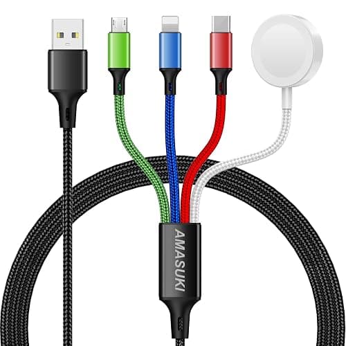 Amasuki Travel Essentials,4 in 1 for Apple Watch Charger/iPhone Charger/Multi Charging Cable,Vacation RV Camping Essentials,USB C/L/Micro Portable Charger for iWatch 11-1/iPhone 17-12,Car&Gift-4FT - Image 1