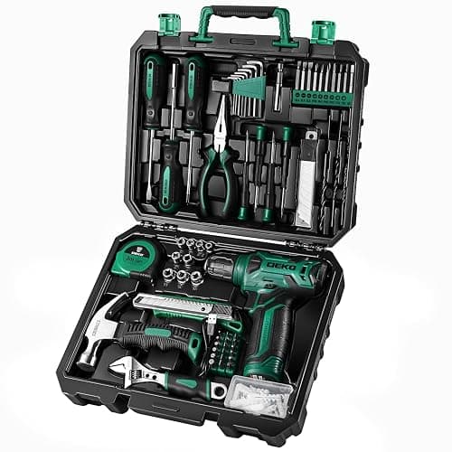 Tool Kit: 8V Cordless Drill, Home Toolbox with storage case, Hand Tool set for Home Repairs 126 Piece, Green - Image 1