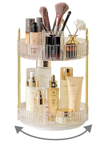 Asayuee 360 Rotating Makeup Organizer,2 Tier Large Capacity Make Up Organizers and Storage,Skincare Perfume Vanity Organizers,Bathroom Cosmetics Storage Organizer Countertop(Clear) - White - New-2 Tier - Image 1