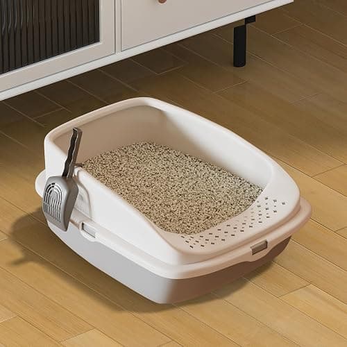 Cat Litter Tray Box, Litter Box, Plastic Cat Open Top Litter Tray with Free Scoop Kitten Detachable Rim Easy Cleaning,49 x 38 x 23cm (Grey) - L - Image 1