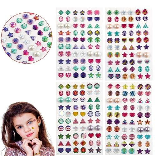 AUGSUN 240 Piece Sticker Earrings 3D Gems Girls Earrings Self-Adhesive Glitter Craft Crystal Stickers - Image 1