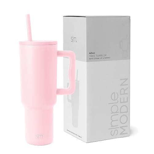 Simple Modern 40 oz Trek Tumbler with Handle and Straw Lid | Cup Holder Friendly Insulated Stainless Steel Travel Mug | Blush - -Blush - 40 Ounces - Image 1