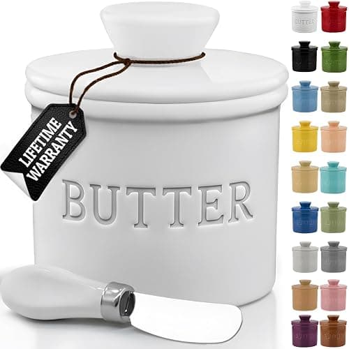 Priority Chef Butter Crock with Lid with Water Line, Ceramic French Butter Dish to Leave On Counter, White - Image 1