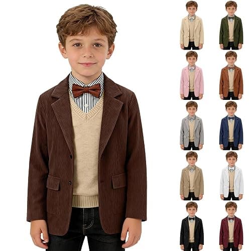 Kids Jacket Boys Corduroy Blazer Formal Jackets for Kids Casual Corduroy Suit Jacket Three Button Auntumn Winter Spring Sport Coat for Party Holiday Festival Formal Occassion 4-14 Years - Image 1