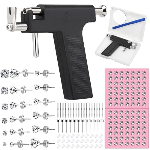 Professional Ear Piercing Gun Kit, Reusable Piercing Gun with Stainless Steel Piercing Earrings Studs, Crystal Earrings for At Home Salon Earlobe Cartilage Helix Tragus Piercing Tool Kit - Black - Image 1