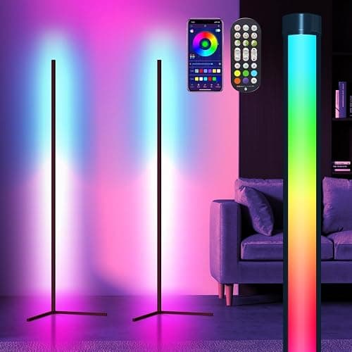 Corner Floor Lamp, 2 Pack LED Corner Lamp with App/Remote/Button Control, Smart RGB Floor Lamp with 16 Million DIY Colors & 68+ Scene, 300+ Scene, Music Sync for Living Room, Bedroom, Gaming Room - Image 1