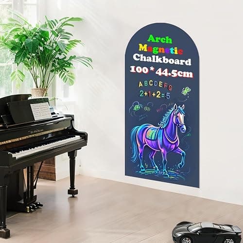 LACQWO Magnetic Arch Wall Decal 39.3"x17.5" Chalkboard Contact Paper Peel and Stick Self Adhesive Magnetic Wall Board Sticker with 36 Magnet Letters for Kid Chalk Board Wallpaper Roll (Dusty Blue) - Image 1