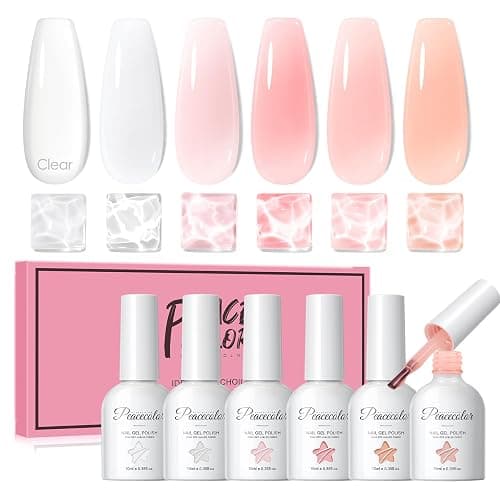 Peacecolor Builder Nail Gel for Nails 6 Colors Pink Clear Nude Orange Builder Nail Gel Kit Apex Thickening Extension Strengthen Rubber Base Gel Polish DIY Salon at Home - Image 1