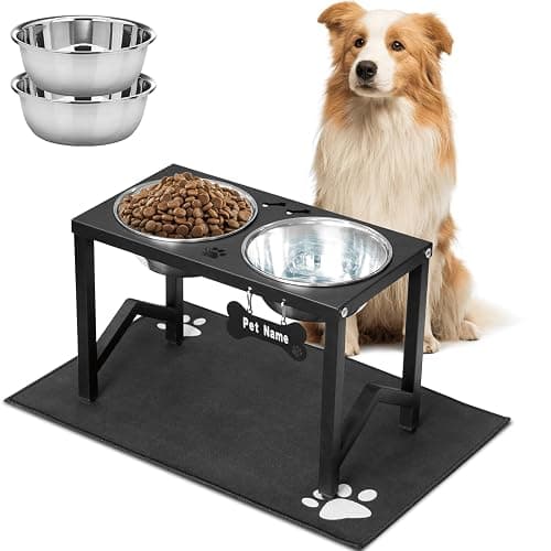 Flodomix Elevated Dog Bowls, Metal Raised Dog Bowl Stand with 2 Thick 58oz Stainless Steel Food Bowls & Non-Slip Mat - 11.8" Tall for Medium/Large Breeds - Image 1