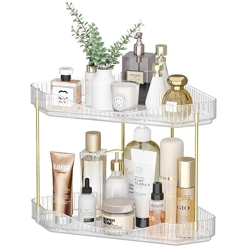 Lifewit Make Up Organizer, 2 Stufen Schminktisch Organizer, Stabil Eck-Mehrzweck-Regal für Parfüm/Hautpflegemittel/Duschgel im Badezimmer,Küche,Schlafzimmer, Transparente - Image 1