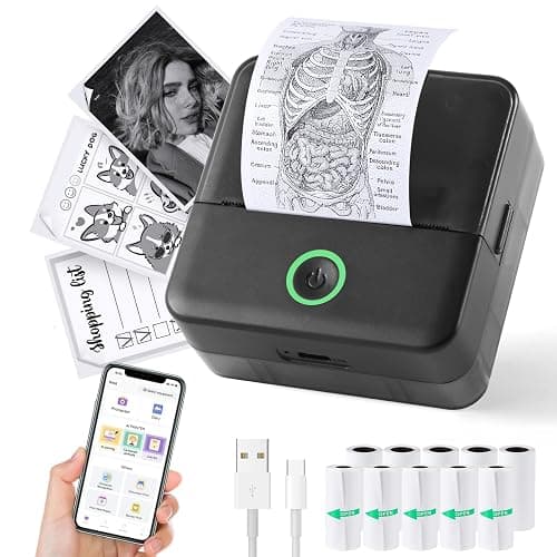 Print Pods Mini Printer, Thermal Inkless Sticker Maker with 10 Rolls Printing Paper, Pocket Printpod for phone, Impresora Portátil for Notes, Flashcards, Journal, DIY, Compatible with iOS & Android - Black - Image 1