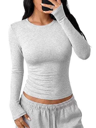 Trendy Queen Cotton Long Sleeve Shirts for Women | Ultra Soft Cotton Blend Slim Fit Crew Neck Tee, Stretchy Basic Layering Top for Fall, Winter & Spring - Image 1