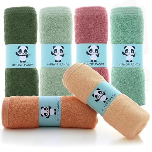 HIPHOP PANDA Baby Washcloths, Rayon Made from Bamboo - 2 Layer Ultra Soft Absorbent Newborn Bath Face Towel - Reusable Baby Wipes for Delicate Skin - Boho Earth Tones, 6 Pack - Image 1