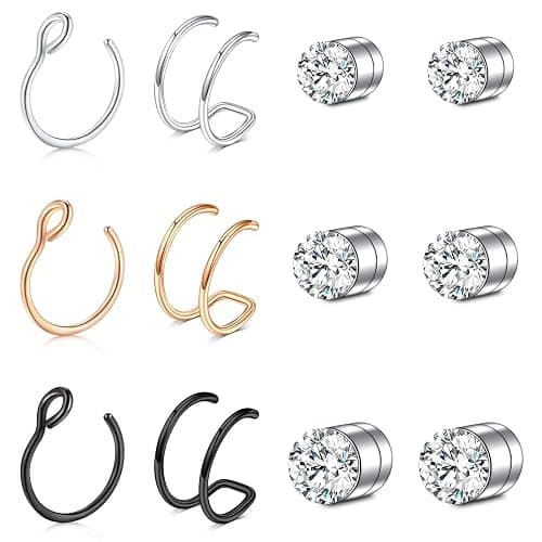 JFORYOU Fake Nose Ring Fake Septum Fake Nose Ring Hoop Fake Nose Rings for Women Faux Nose Piercing Spring Clip on No Pierced Non Piercing Faux Body Piercing Jewelry for Women Men - Image 1