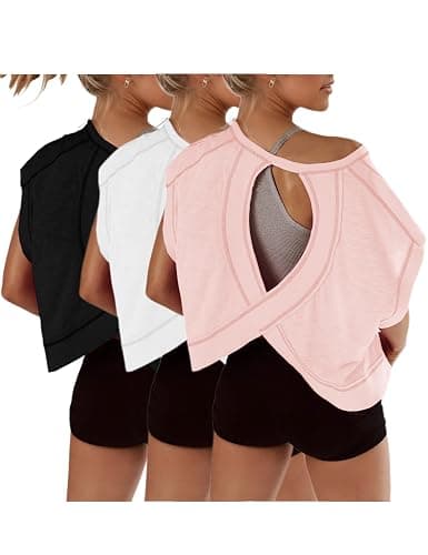 Womens 3 Pack Open Back Tops Casual Short Sleeve Workout Shirts Y2k Crop Athletic Tops Gym Yoga Running Tees - Image 1