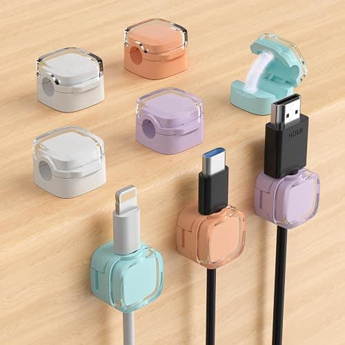 8-Pack Magnetic Cable Clips, Adjustable Cord Holder for Under Desk Cable Management, Adhesive Charger Wire Organizer Keeper for Home Office Desk Phone Car Wall Desktop Nightstand (Crystal Multicolor) - 8-Pack Crystal Multicolor - Image 1
