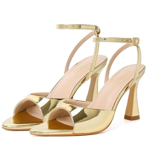 Susanny High Heels for Women Pointed Open Toe Strappy Chunky Block Heels Ankle Strap Stiletto Kitten Heeled Sandals Wedding Bridal Party Prom Sexy Dress Shoes - Image 1