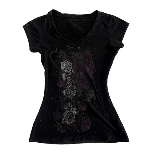 Grunge Shirts Emo Clothes Teen Girls Vintage Graphic Tee Y2k 2000s Goth Top Women Mcbling Short Sleeve Streetwear - Image 1
