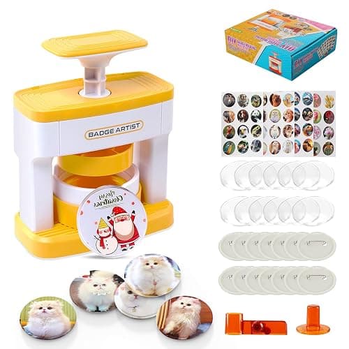 Badge Maker for Kids,55mm(2.16 inch) DIY Pin Button Maker Press Machine Badge Punch Kit with 48 pcs Button Parts Pictures Circle Cutter,Arts & Crafts for Kids, Perfect for School Projects & Party - Image 1