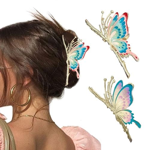 Large Non-Slip Metal Sparkly Butterfly Hair Jaw Clips for Women - Strong Hold Cute Hair Claws, Headwear Gifts (2Pcs) - Image 1