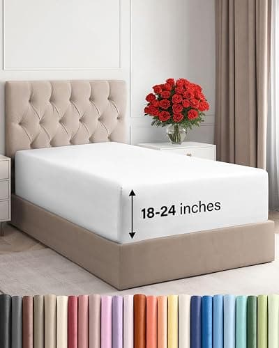 Extra Deep Twin XL Fitted Sheet - Hotel Luxury Single Fitted Sheet Only - Easily Fits 18 inch to 24 inch Mattress - Ultra Soft, Wrinkle & Fade Free w/Extra Deep Pockets - Breathable & Comfy - White - Image 1
