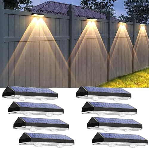 Solar Fence Lights Outdoor - 2700/4000/6000K 3 Mode, 8 Pack Solar Fence Lights Outdoor Waterproof LED, Fence Light Solar Powered for Outside, Backyard, Railing, Step, Patio,Wall and Home Improvement - Image 1