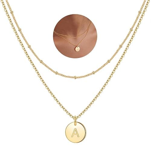 IEFWELL Stocking Stuffer for Teen Girls Women - Necklaces for Women Girls, 14K Gold-Plated Double Side Engraved Hammered Coin Necklaces, Layered Necklace Jewelry Pendant Gifts for Teen Girls Kids - Image 1