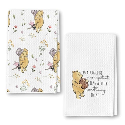 QZCYU Winnie Kitchen Towels Set of 2 - The Pooh Bear Decor Stuff for Kitchen Bathroom - Winnie Dishes Dish Towel - Winnie Bathroom Hand Towels - The Pooh Gifts for Women - Winnie Waffle Towels - Image 1