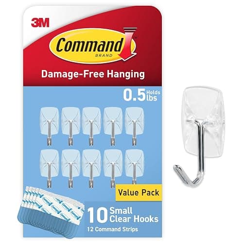 Command Small Clear Wire Toggle Hooks, 10 Wall Hook and 12 Strips, Damage-Free Hanging with Adhesive, Great for Hanging, Organization and Storage, Holds up to 0.5 lb - Image 1