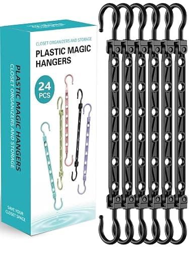 Latoxcaa Space Saving Hangers, 24-Pack Reinforced Collapsible Hangers with 360° Swivel Hook, Hanger Hooks Space Saver for Closet Organizers and Storage, Dorm Room Essentials, Fully Assembled, Black - Image 1