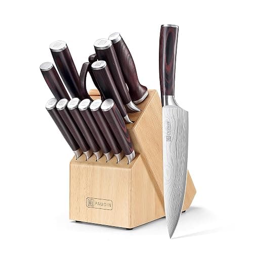 PAUDIN Kitchen Knife Set with Block, 14 Pieces Knife Sets for Kitchen with Block, High Carbon German Stainless Steel Sharp Chef Knife Set with Ergonomic Pakkawood Handle - Image 1
