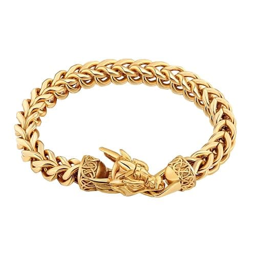 LCTrusttmor Gahna Viking Dragon Bracelet for Men, 316L Stainless Steel Cuban Link Chain 10mm Width, 8 Inch Length, Vintage Silver/Black/Steel/Gold, Punk Norse Jewelry Gifts for Him Husband - Image 1