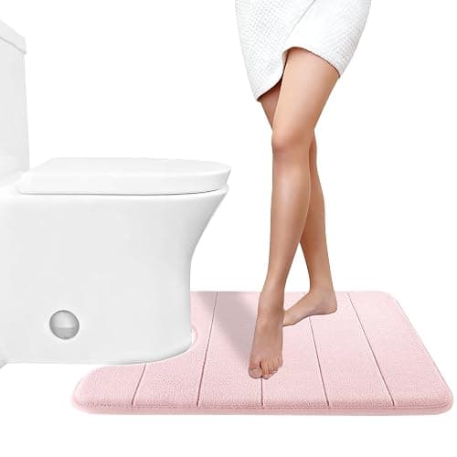 Yimobra Memory Foam Toilet Bath Mat U-Shaped, 24 X 20 Inches,Soft and Comfortable, Super Water Absorption, Non-Slip, Machine Wash and Easier to Dry for Bathroom Commode Contour Rug, Pink - Image 1