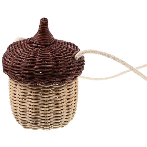 Handwoven Rattan Bag Acorn Shaped: Wicker Crossbody Handbag Beach Straw Hand Woven Shoulder Bag Small Basket with Handle for Kids Women Summer Travel - Image 1