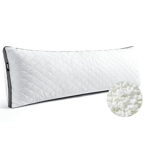 Rainmr Body Pillow Shredded Memory Foam & Cooling Double Case Cover Huggable Pillows 20x54 inches (White, 3D Loft Quilted (20 * 54in)) - Image 1