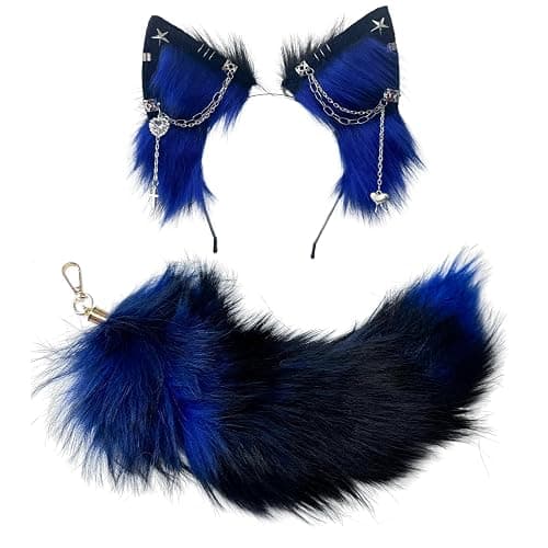 Cat Fox Wolf Ears and Tail Set - Plush Cosplay Clips Headband and Tail for Halloween, Costume Accessories,Gothic Punk 02ALL - Image 1