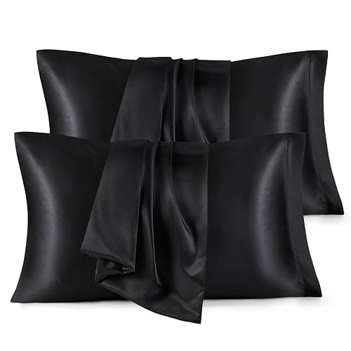 Bedsure Satin Pillowcase for Hair and Skin Queen - Black Silky Pillowcase 4 Pack 20x30 Inches with Envelope Closure, Similar to Silk Pillow Cases, Gifts for Women Men - Image 1