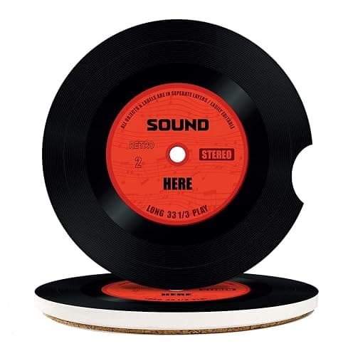 Britimes 2 Pack Car Coaster, Absorbent Ceramic Stone Cork Base Drink Coasters 2.6 Inch, Music Retro Disco Nostalgics Auto Accessories Cup Holders for Women & Men Car Decor - Image 1