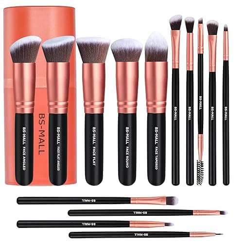 BS-MALL(TM) Premium 14 Pcs Synthetic Foundation Powder Concealers Eye Shadows Silver Black Makeup Brush Sets(Rose Golden) - Image 1