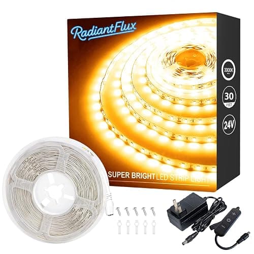RadiantFlux 30ft Warm White Led Strip Lights for Living Room, Home Decor, 540 LEDs, Dimmable, Super Bright Flexible LED Light Strips for Bedroom, Kitchen, Vanity Mirror, House Warming Gifts New Home - Image 1
