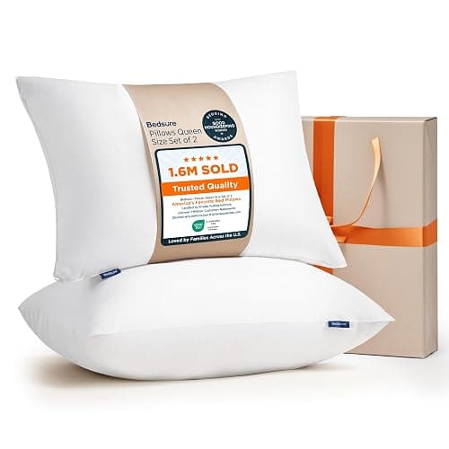 Bedsure Pillows Queen Size Set of 2 - Hotel Collection Bed Pillows for Sleeping, with Down Alternative Filling, Soft Support for Back, Stomach or Side Sleepers, Queen/Full, 28"x19", White, 2 Pack - Image 1