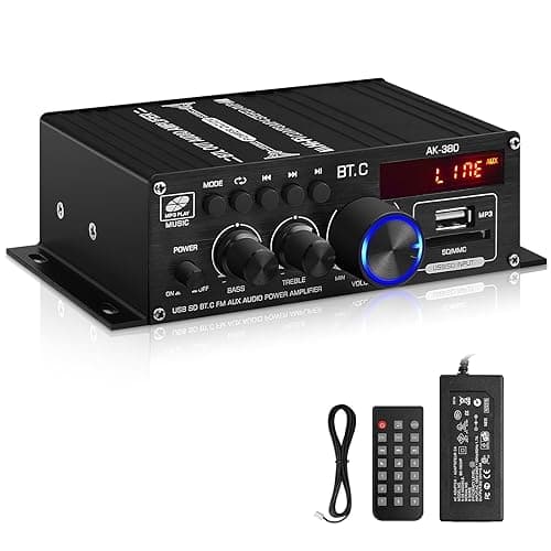 AK-380 USB SD BT.C FM AUX Audio Power Amplifier 400W+400W 2.0 CH HiFi Stereo AMP Speaker Bluetooth 5.0 Amp Receiver with 12V 5A Power Supply,FM Antenna for Car Home Bar Party - Image 1