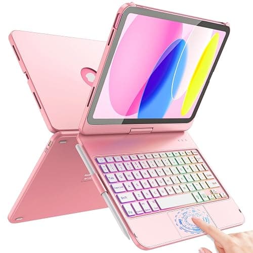 FUWANG Touch Keyboard Case for iPad (A16) 11th Generation 11 inch 2025&10th Gen 10.9 inch 2022, 360° Rotate for iPad 10th Generation Case with Keyboard, 7-Color Backlit, Multi-Touch Trackpad, Pink - Image 1